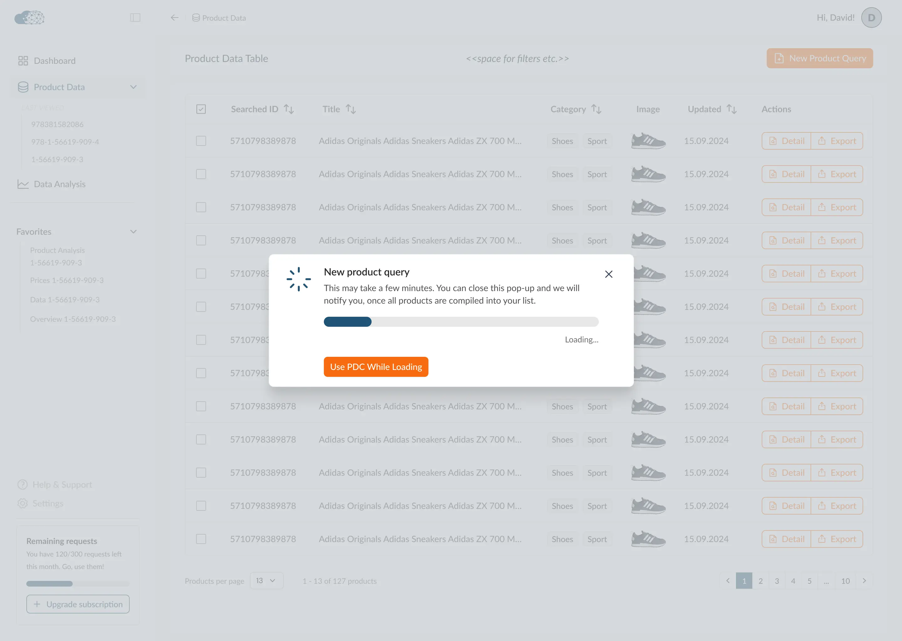 Example view of the PDC dashboard with a query loading